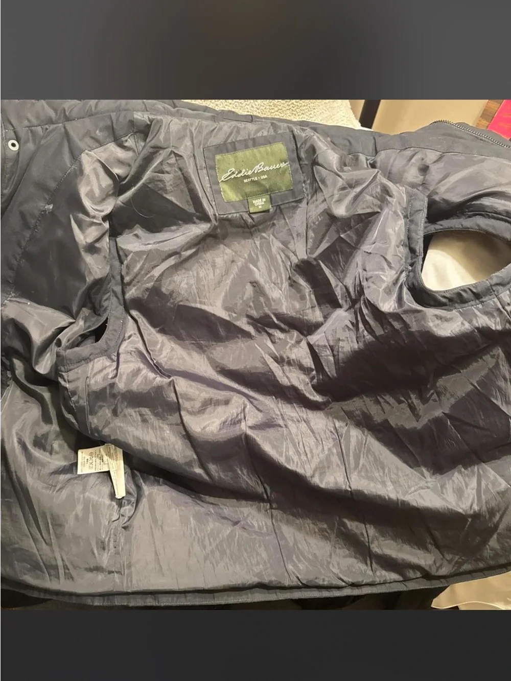 Eddie Bauer Men's Black Quilted Goose Down Insulated Vest with High Collar